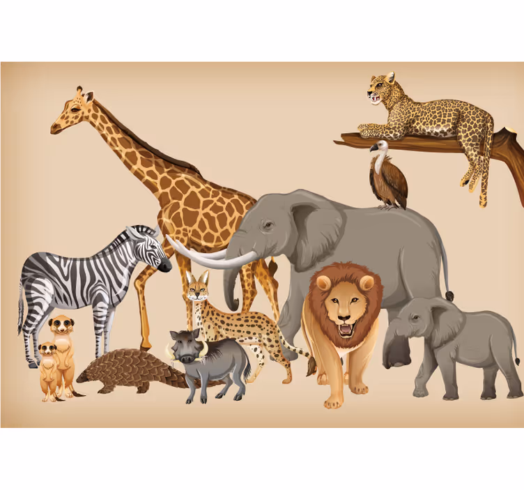 Zidni freske kolekcija divljih životinja savane - TenStickers