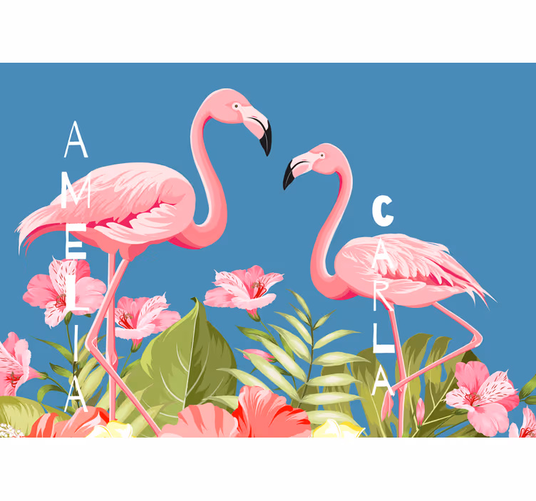 Flamingosi sa zidnim freskama na plavoj pozadini - TenStickers