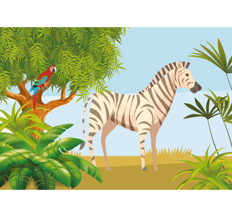 Zidni freske zebra i papiga scena - TenStickers