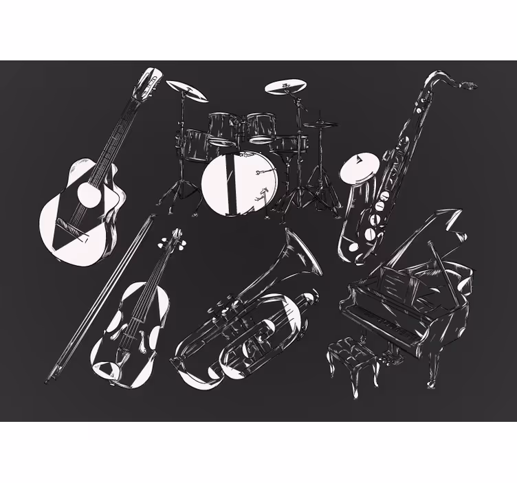 Crno-bijeli instrumenti glazbeni zidni zid - TenStickers