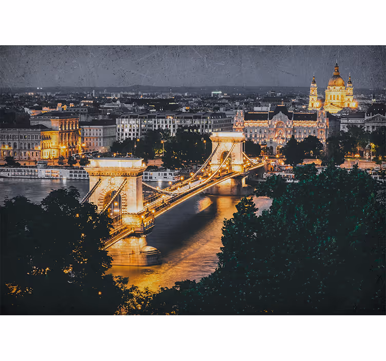 Zidne slike i zidne freske noćni pejzaž lančanog mosta - TenStickers