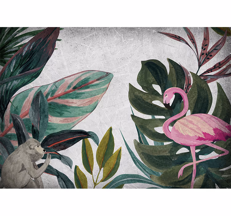 Foto tapete džungla flamingo i majmun - TenStickers