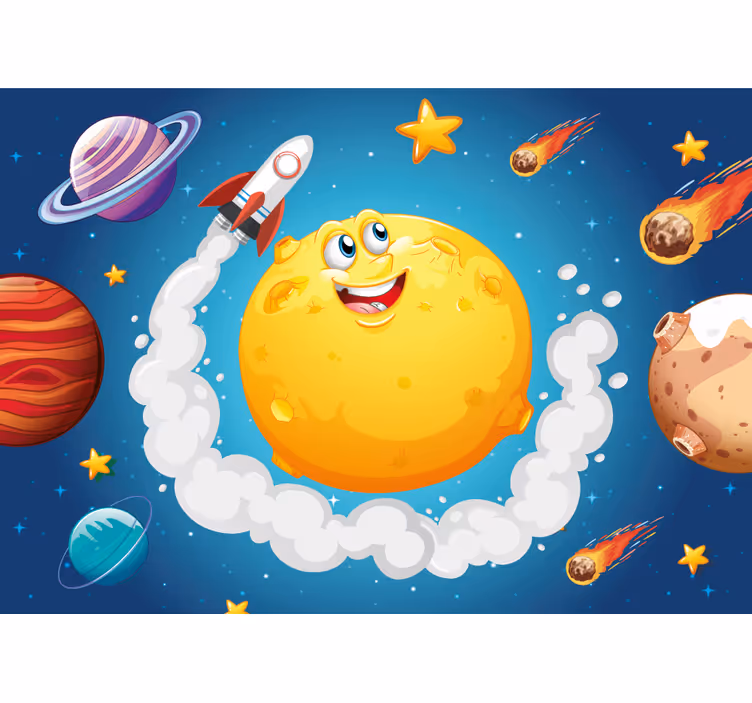 Crtić raketa u svemiru dječji zidni murali - TenStickers