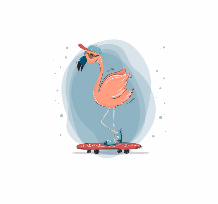 Zidni freske flamingo na skateboardu zabava - TenStickers