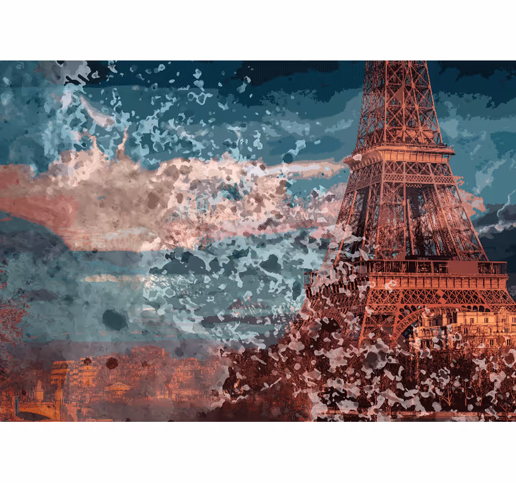 Parisni zidni freske eiffelov toranj i panorama - TenStickers