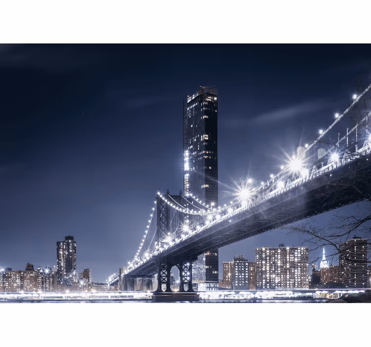 New york zidne pozadine pogled na brooklyn bridge noću - TenStickers