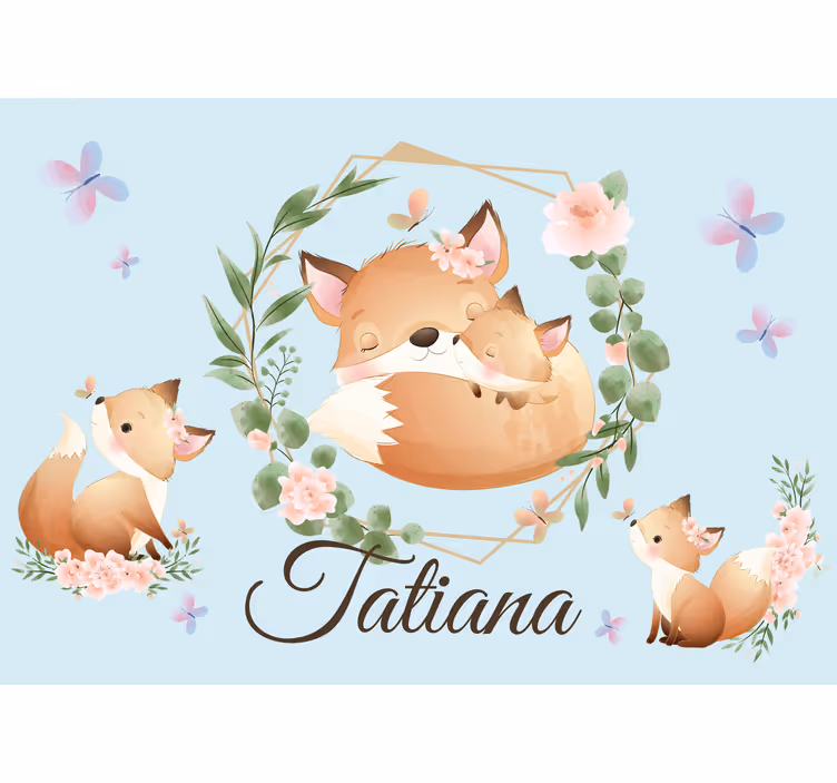 Foto tapete za dječju sobu slatka obitelj lisica s imenom - TenStickers