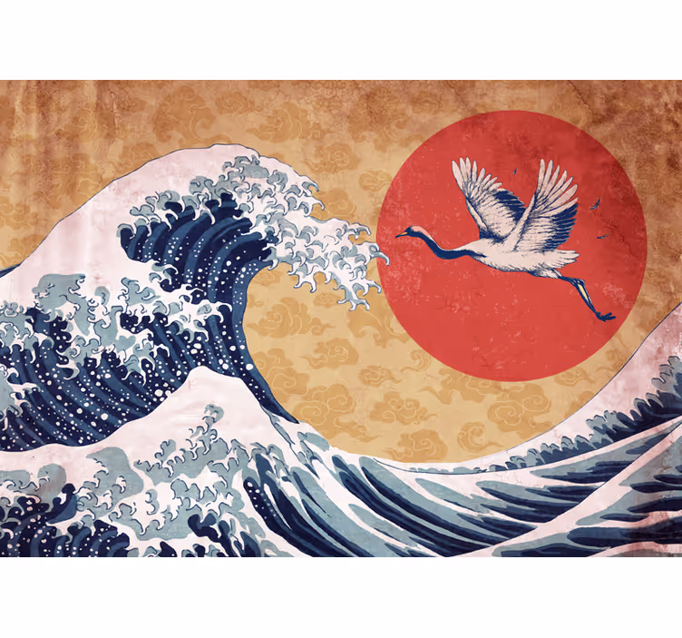 Apstraktni zidni murali u japanskom stilu zalazak sunca - TenStickers
