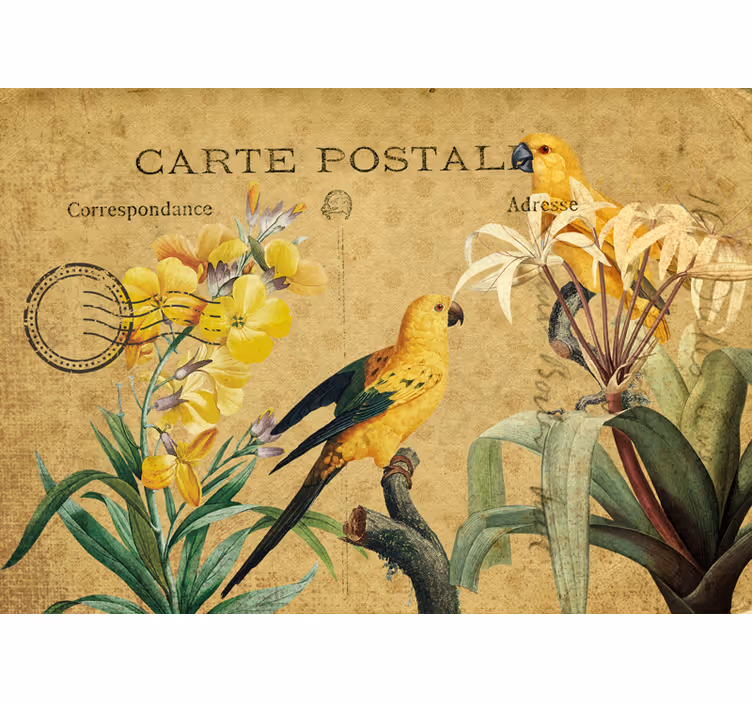 Ostale zidne freske vintage papige i flora - TenStickers