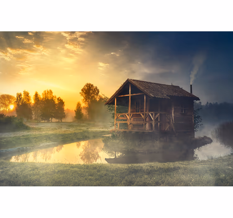 Foto tapeta mirna koliba pri zalasku sunca - TenStickers