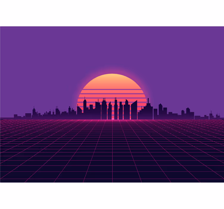 Vaporwave zalazak sunca vintage zidni mural u stilu 80-ih - TenStickers