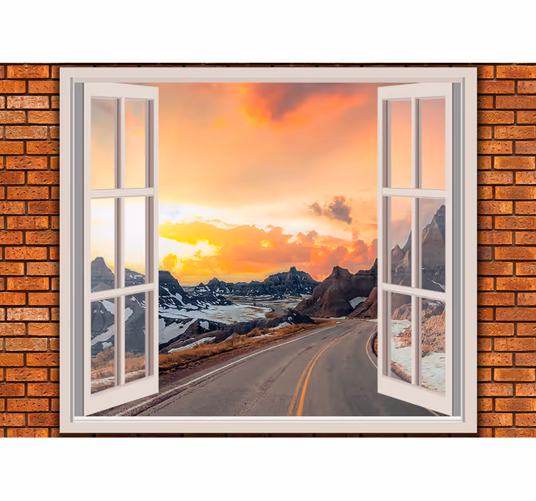 Put prozora i planinski 3d zidni mural - TenStickers