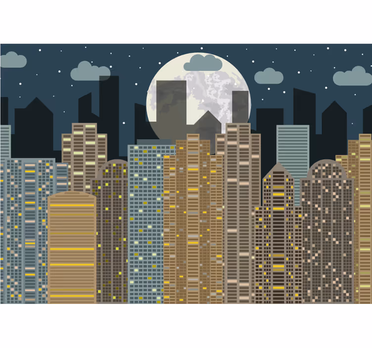 Zidne slike i zidne freske urbani horizont noću - TenStickers