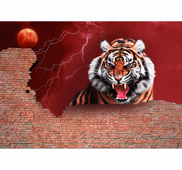 Zidni freske snažan tigar rika - TenStickers