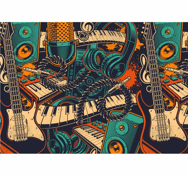 Foto tapete glazbene tematike gitara i slušalice - TenStickers