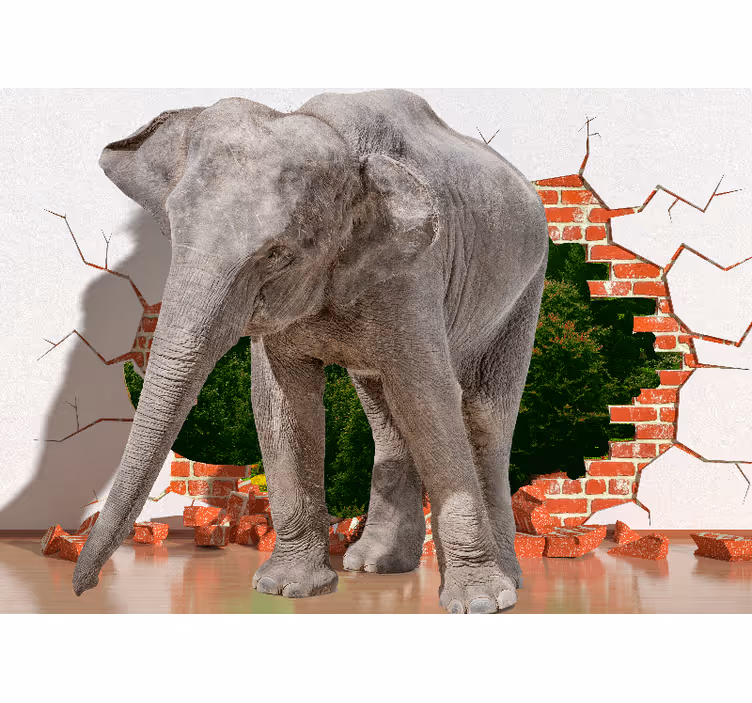 Foto tapete 3d slon koji razbija zid - TenStickers