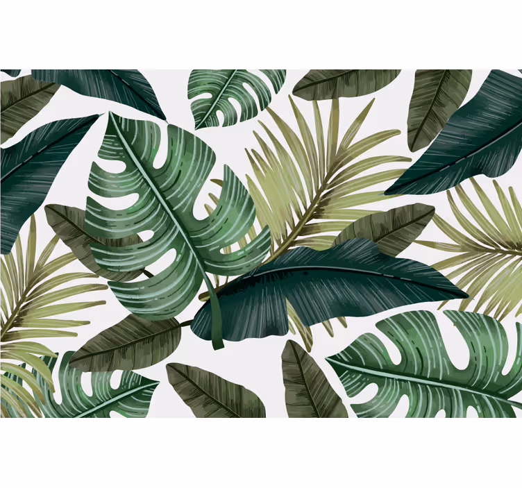 Monstera lišće u bijeloj zidnoj mural za dnevni boravak - TenStickers