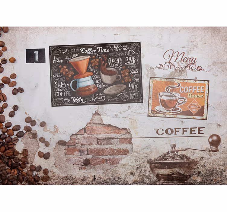 Vintage zidni mural na temu industrijskog kafića i hrane - TenStickers