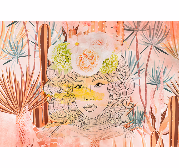 Foto tapete umjetnički floralni portret ilustracija - TenStickers
