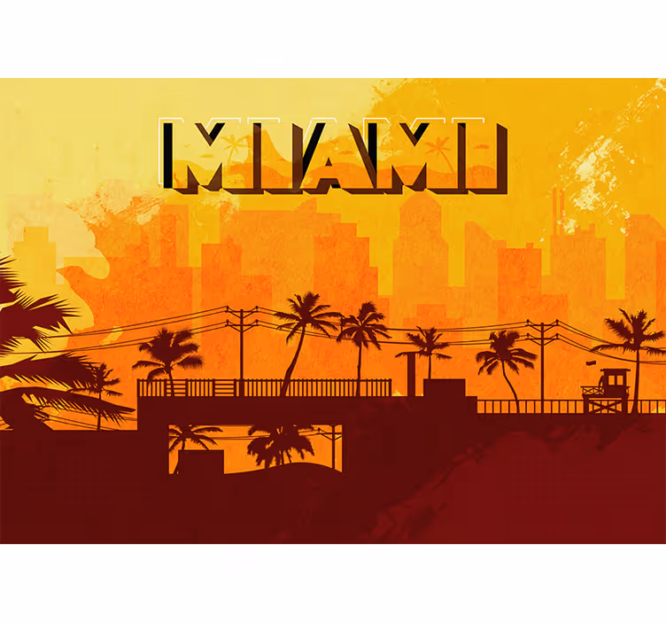 Zidne slike i zidne freske miami horizont pri zalasku sunca - TenStickers