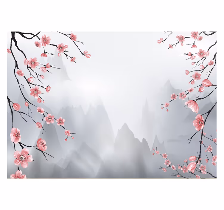 Foto tapete planinski grančice cvijeća trešnje japanski pogled - TenStickers