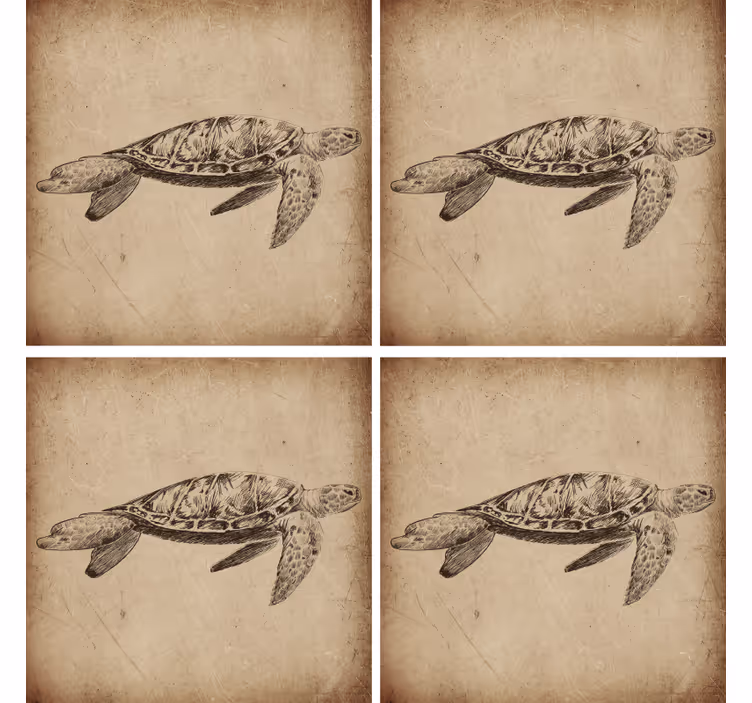 Kornjača ilustracija vintage coaster - TenStickers