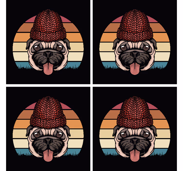 Podmetač za čaše nakaza pug u pletenoj kapi - TenStickers