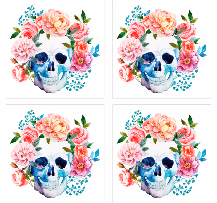 Podmetač za čaše nakaza s cvjetnim motivom lubanje - TenStickers