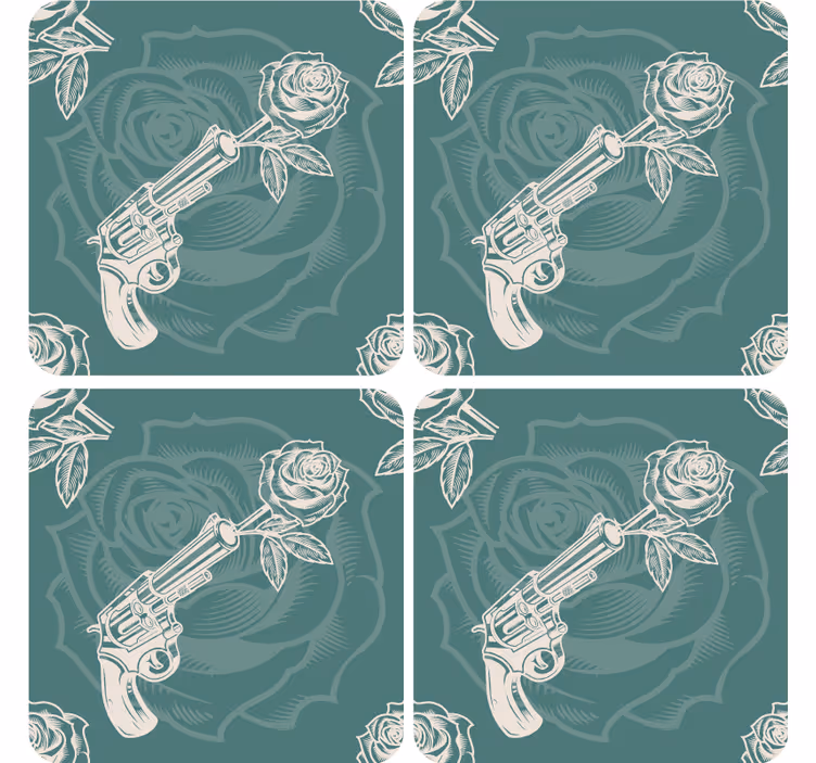 Podmetač za čaše nakaza revolver s ružom - TenStickers