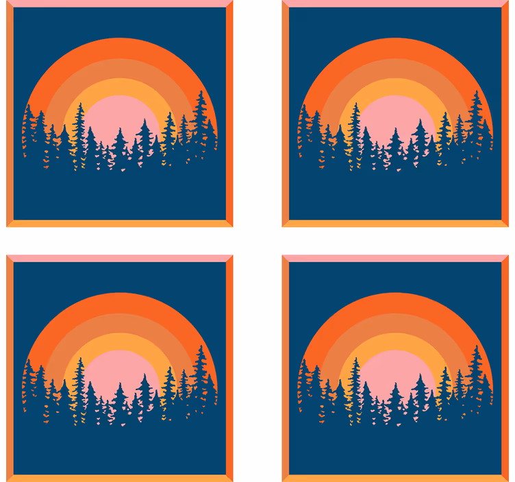 Podmetač za čaše moderan slojeviti zalazak sunca šuma - TenStickers