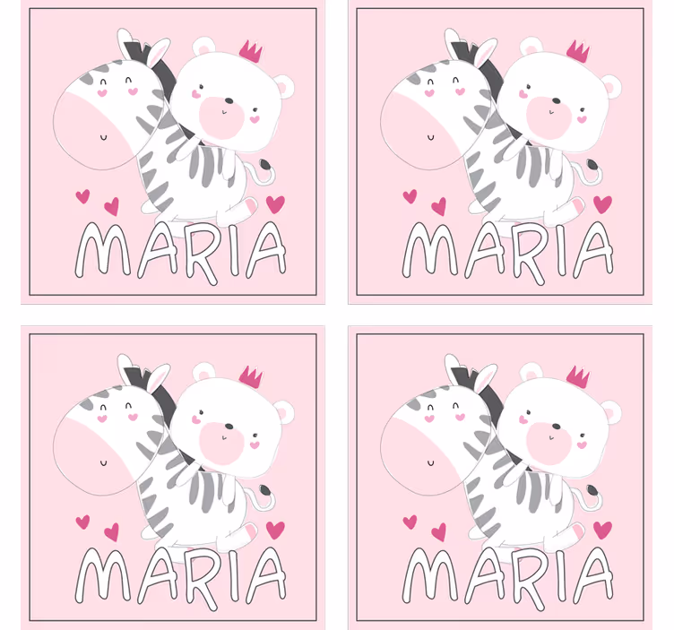 Podmetač za čaše prilagodljiv slatki duo zebra i medvjed - TenStickers