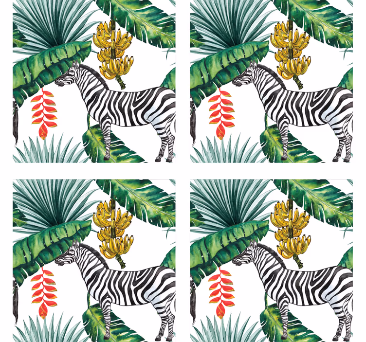 Podmetač za čaše nakaza zebra i tropsko lišće - TenStickers