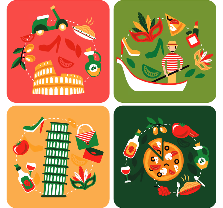 Podmetač za čaše nakaza talijansko kulinarsko putovanje - TenStickers