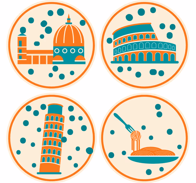 Talijanske obojene ikone više podmetača za čaše - TenStickers