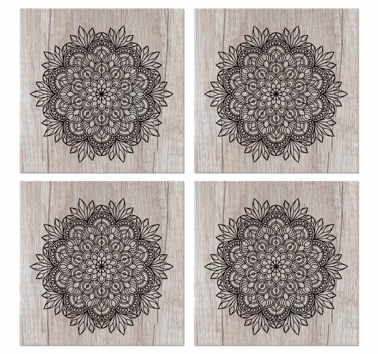Crna mandala na podmetačima od drvenih pločica - TenStickers