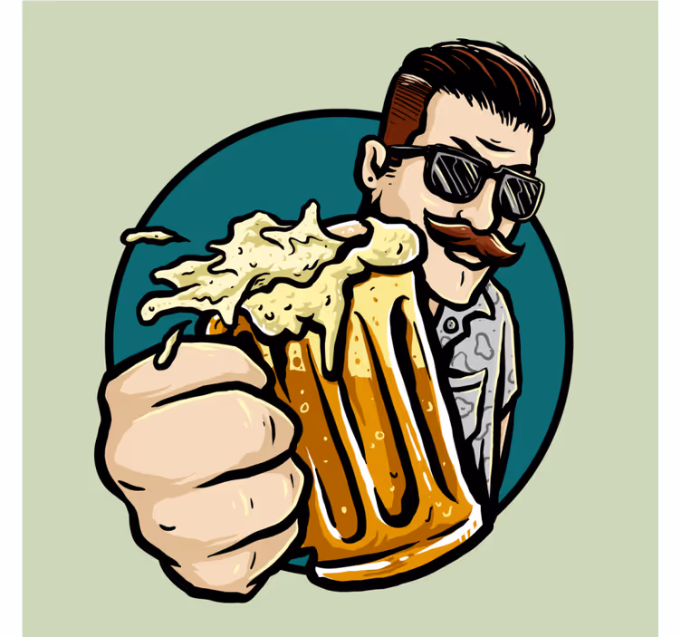 Prostirke za pivo s brkatim čovjekom koji drži mug - TenStickers