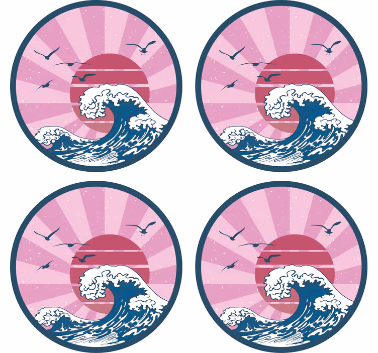 Podmetač za čaše nakaza s retro dizajnom oceanskih valova - TenStickers