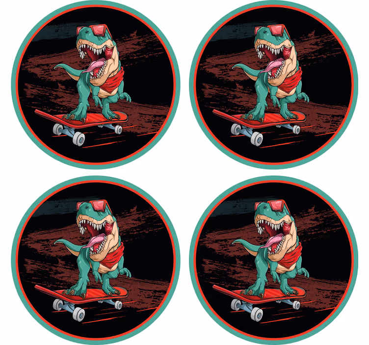 Podmetač za čaše nakaza s dinosaurima na skateboardu - TenStickers
