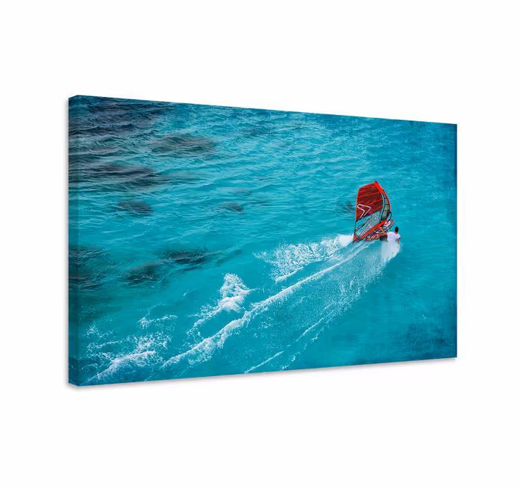Plava slika windsurfista na vodi - TenStickers