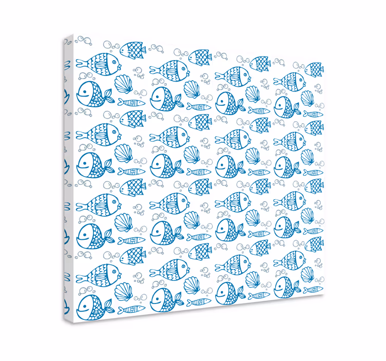 Slika na platnu riba crtež plavih riba na bijeloj podlozi - TenStickers