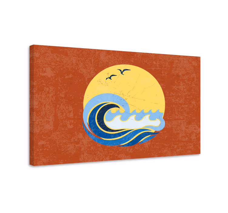 Sunce, plaža i val otisci platna 70-ih - TenStickers