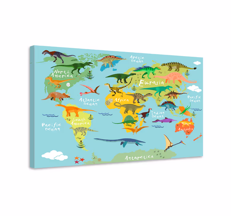 Dinosauri mapa svijeta otisci platna za djecu - TenStickers