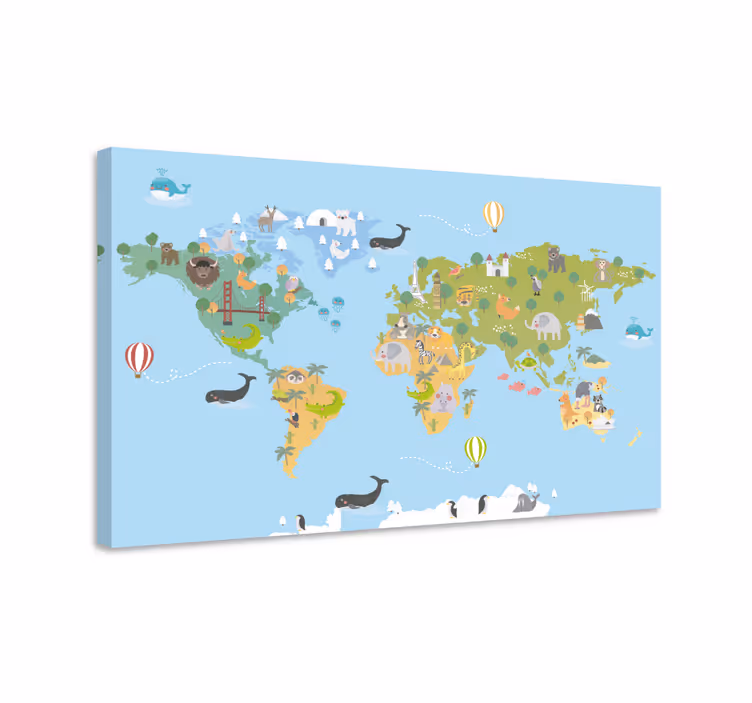 Djeca karta svijeta karta platnu - TenStickers