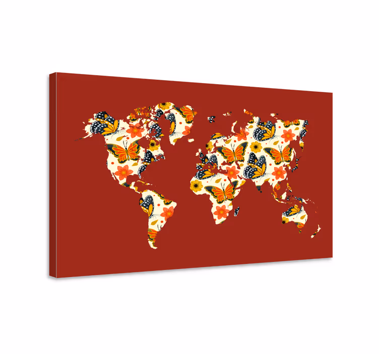 Slika na platnu karta svijeta šarena cvjetna mapa - TenStickers