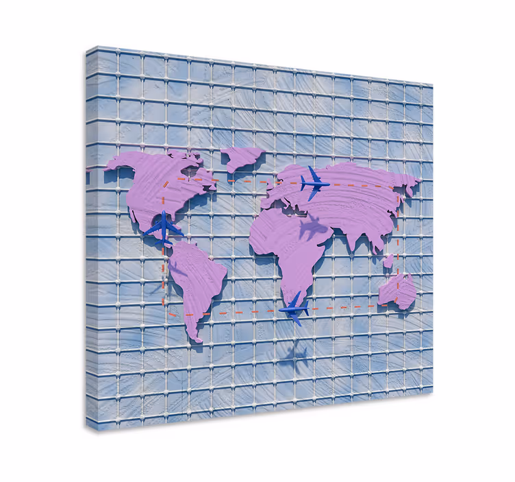 Slika na platnu karta svijeta stilizirana globalna mapa - TenStickers