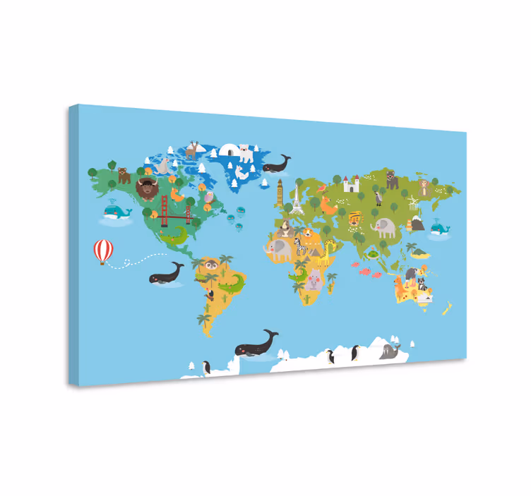 Crtani životinje mapa svijeta platno - TenStickers