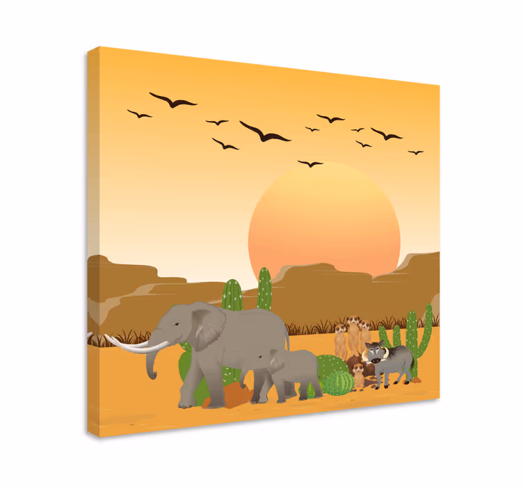 Slika na platnu slon u sceni pustinjske safarije - TenStickers