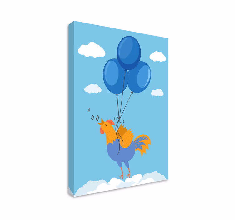 Slika na platnu životinje pjevajući pijetao s balonima - TenStickers