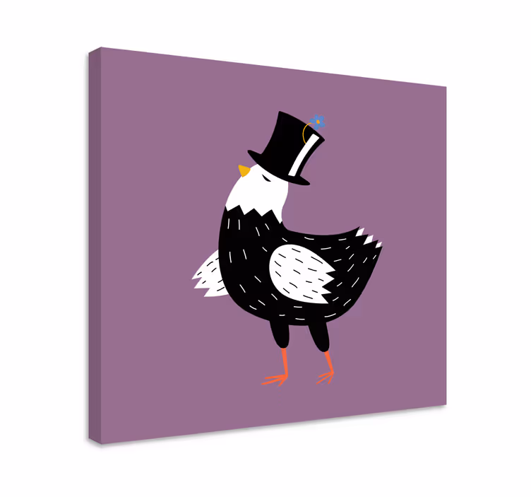 Crno-bijela riba sa šeširom ptica platno umjetnost - TenStickers
