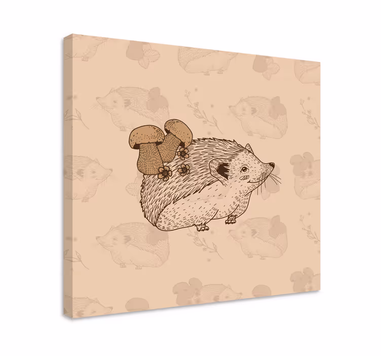 Slika na platnu životinje bež jež s gljivama - TenStickers